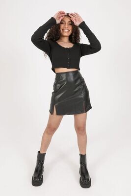 Faux Leather Split Mini Skirt
