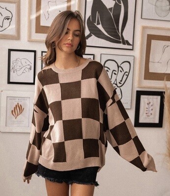 Taupe-Cocoa Checkered Sweater