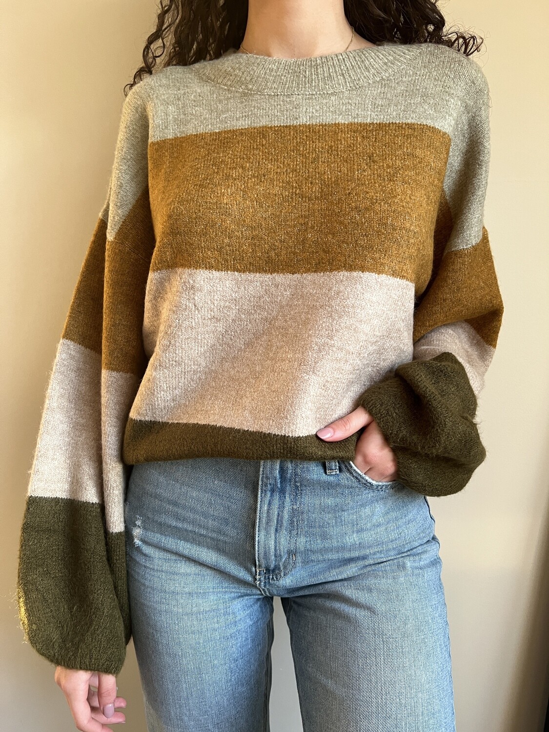 Olive Multi Color Block Sweater