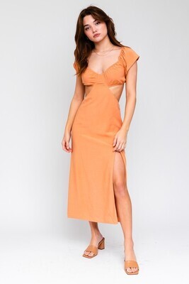 Dusty Orange Cutout Midi Dress