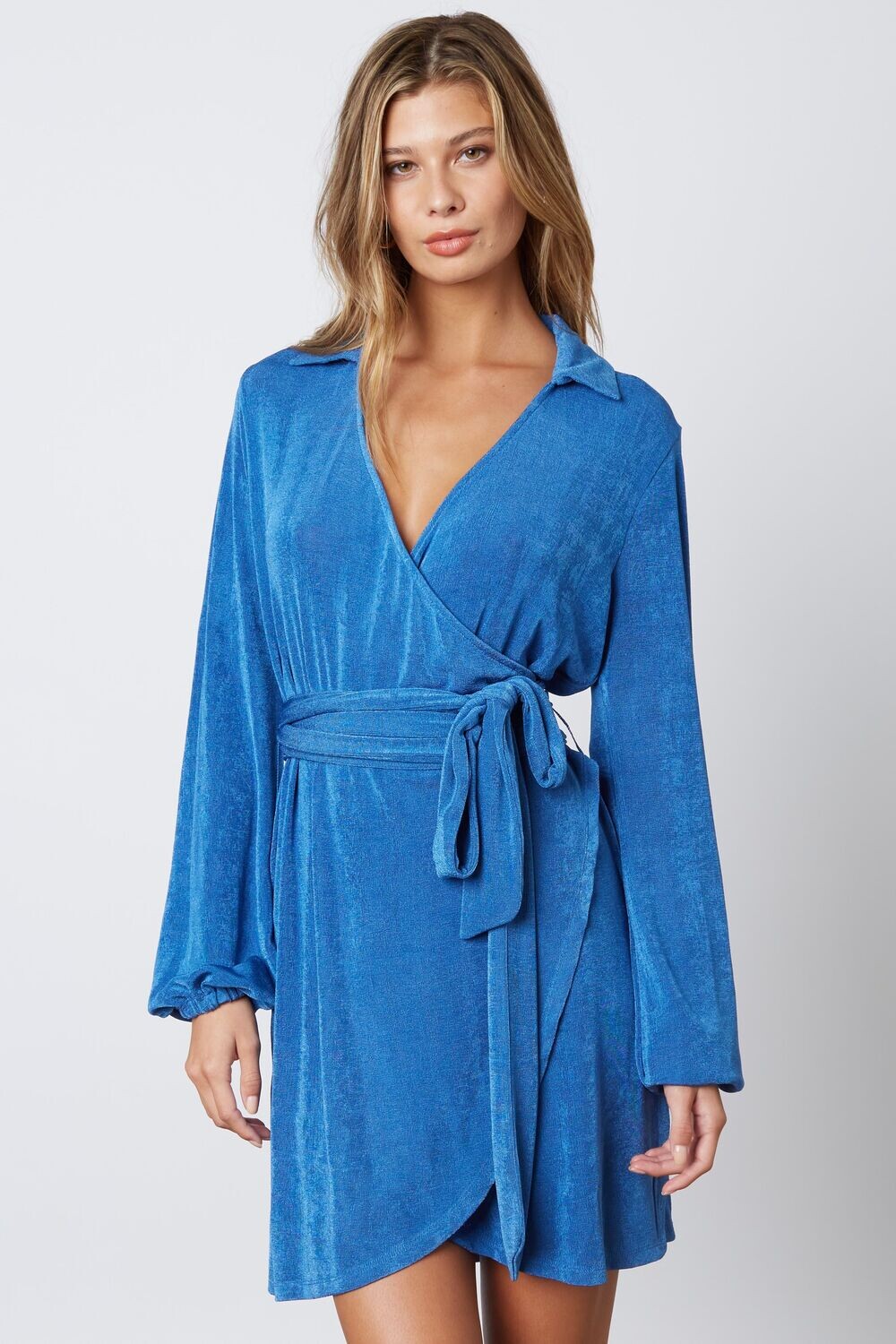 Blue Long Slv Wrap Dress