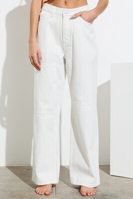 Wide-Leg Color Block White Jeans