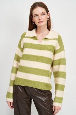 Olive Striped Collared Sweater