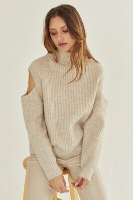 Oatmeal Cold Shoulder Sweater
