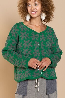 Green-Moss Floral Cardigan