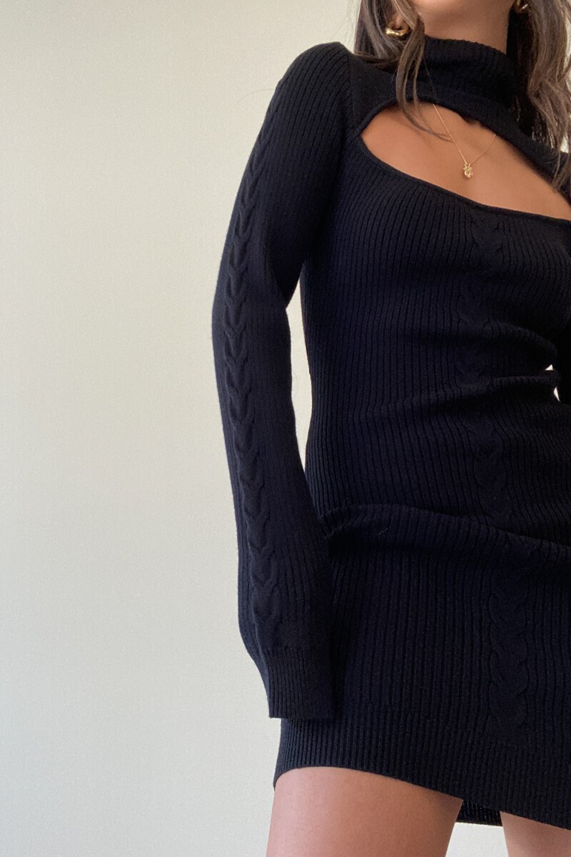 Black Cutout Knit Sweater Dress