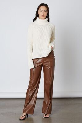 Brown Faux Leather Straight Leg Pants