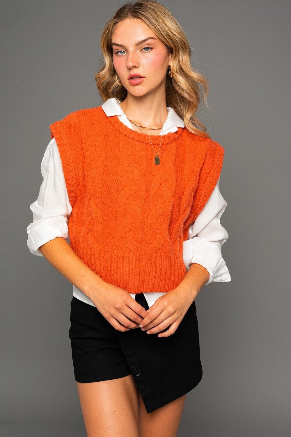 Tangerine Cable Sweater Vest