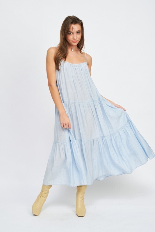 Blue Flowy Tiered Maxi Dress
