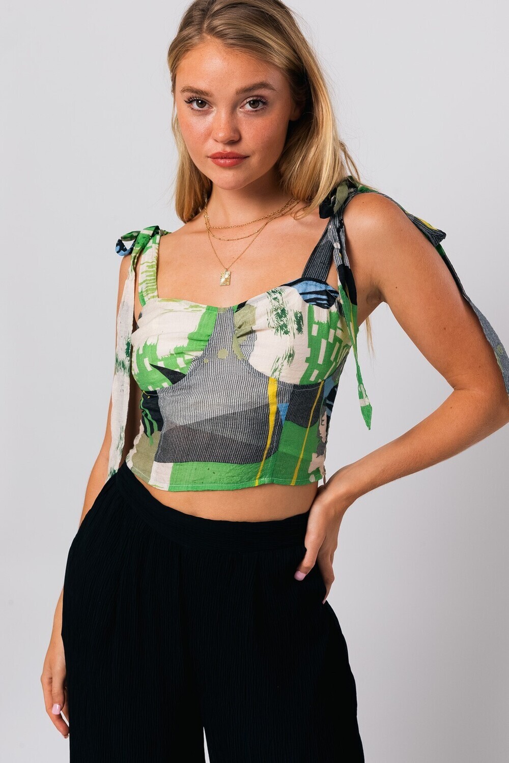 Green Abstract Bustier Top