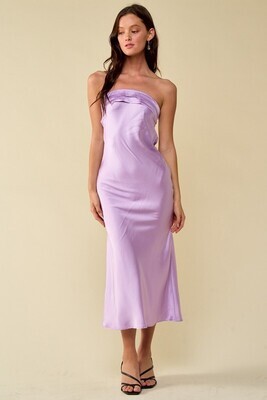Lavender Satin Cowl Neck Midi Dress