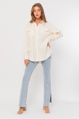 White Pleated Collared Blouse
