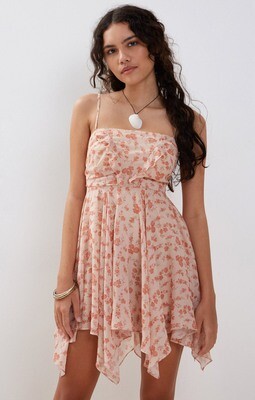 Peach Floral Babydoll Dress
