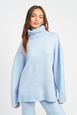 Blue Oversized Turtleneck Sweater