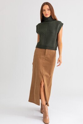 Corduroy Front Slit Midi Skirt