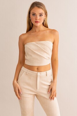Cream Suede Shirred Tube Top