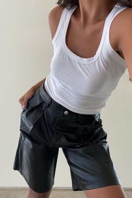 Black Faux Leather Long Shorts