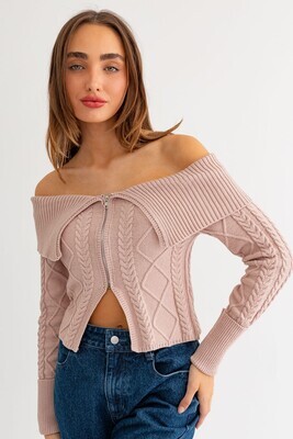 Blush Cable Zipper Sweater