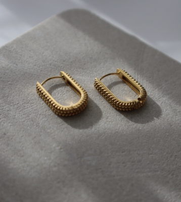 Gold Textured Oval Hoops