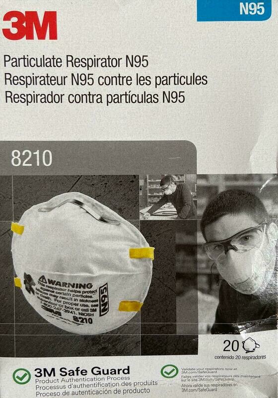 Box of N95 3M 8210 Face Mask (20 Pieces)