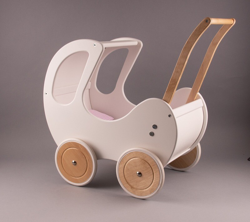 Puppenwagen weiß
mit Decke rosa
