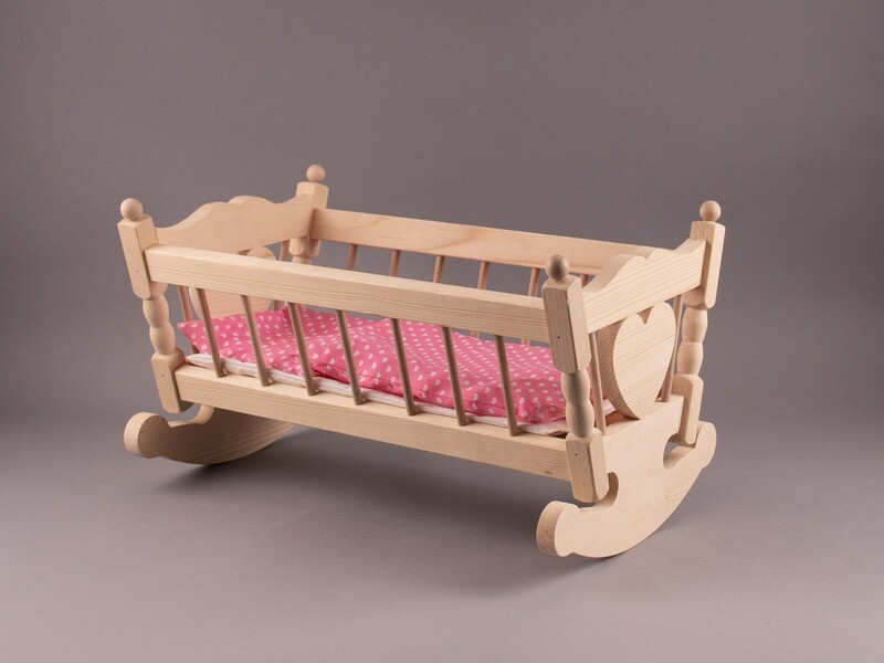 Holz-Puppenwiege mit Decke