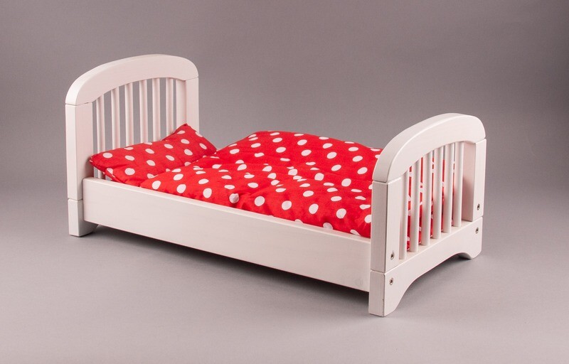 GOKI Holz-Puppenbett weiß mit Decke