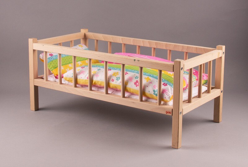 GOKI Holz-Gitterbett für Puppen mit Decke