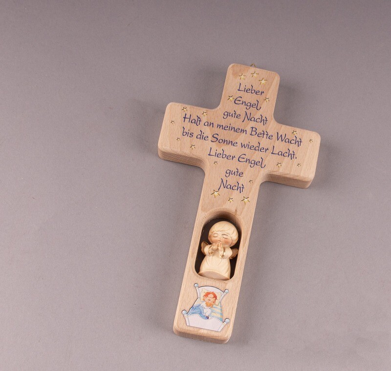 Kinderkreuz &quot;Lieber Engel, gute Nacht Halt an meinem Bette Wacht, bis die Sonne wieder lacht. Lieber Engel, gute Nacht&quot;