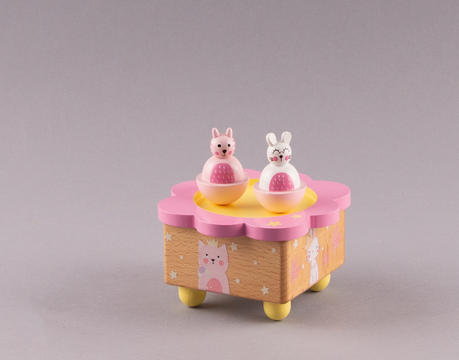 Holz-Spieluhr "Katzen rosa"