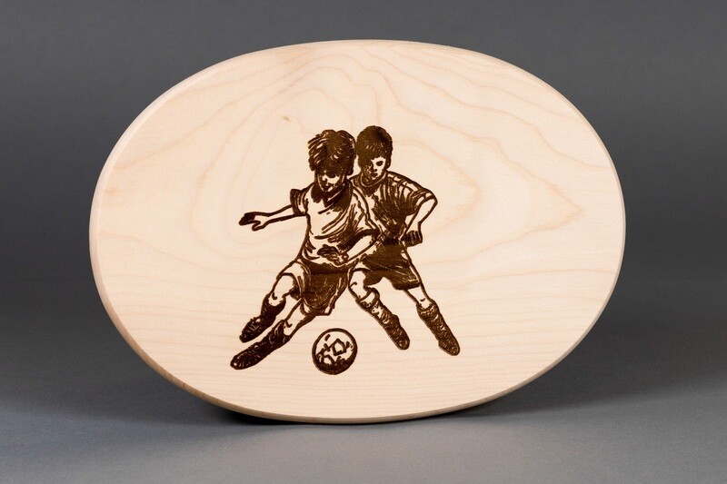Brotzeitbrett „Fußballer-Duell“ oval, natur