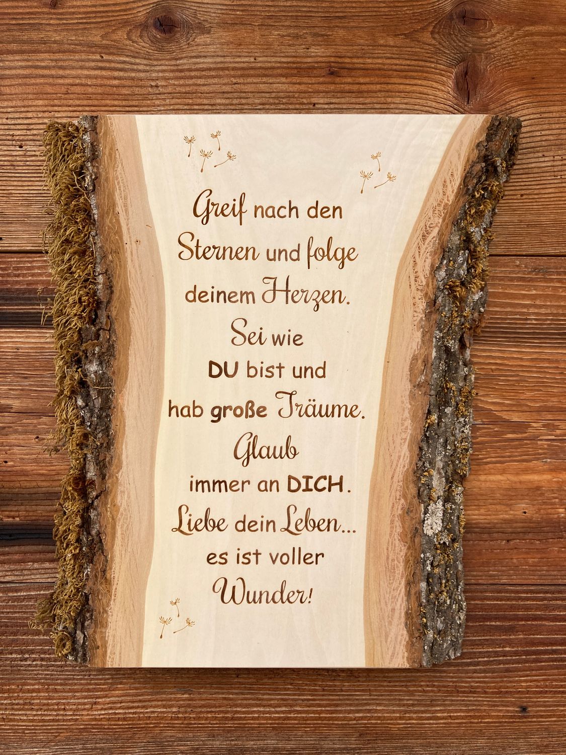 Unikat Wandbild &quot;Greif nach den Sternen und folge deinem Herzen. Sei wie du bist und hab große Träume. Glaub immer an dich. Liebe dein Leben, es ist voller Wunder&quot;
