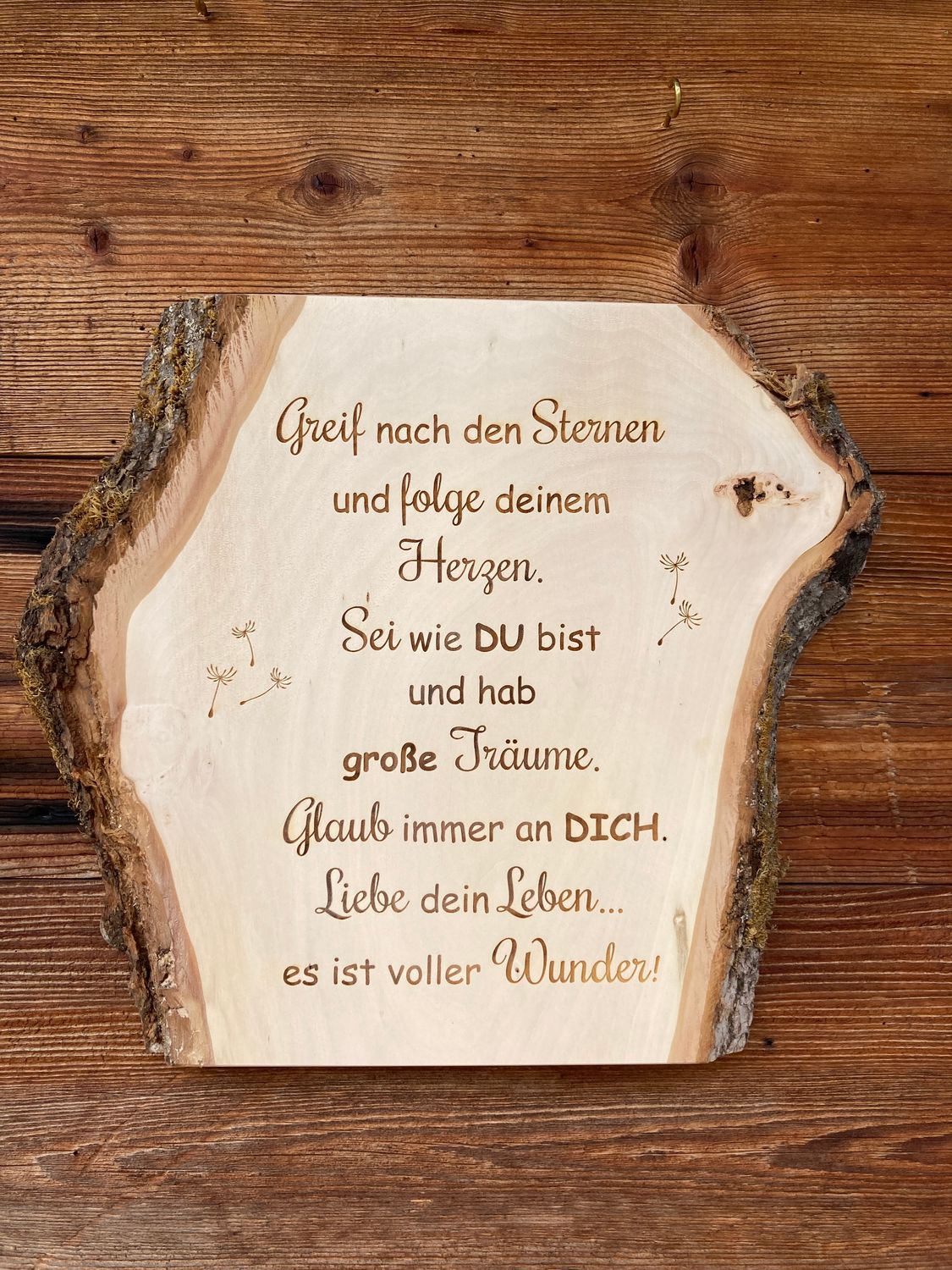 Unikat Wandbild &quot;Greif nach den Sternen und folge deinem Herzen. Sei wie du bist und hab große Träume. Glaub immer an dich. Liebe dein Leben, es ist voller Wunder&quot;