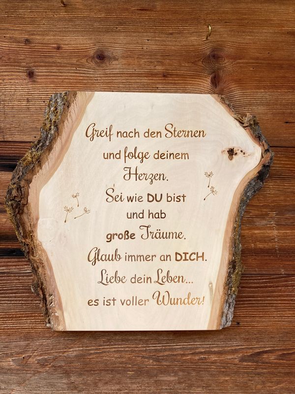 Unikat Wandbild &quot;Greif nach den Sternen und folge deinem Herzen. Sei wie du bist und hab große Träume. Glaub immer an dich. Liebe dein Leben, es ist voller Wunder&quot;