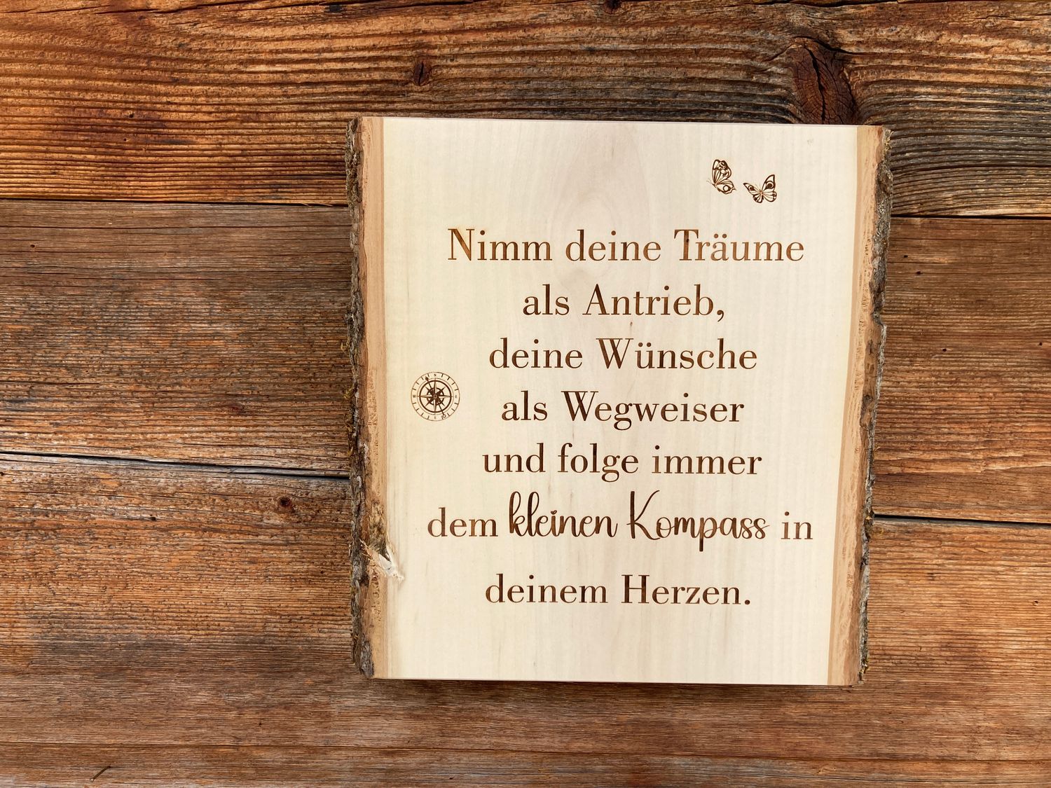 Unikat Wandbild „Nimm deine Träume als Antrieb, deine Wünsche als Wegweiser und folge immer dem kleinen Kompass in deinem Herzen“