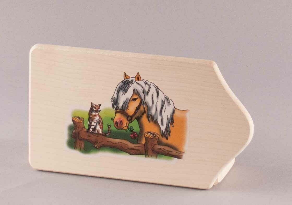 Brotzeitbrett "Pferd mit Katze" klein, farbig