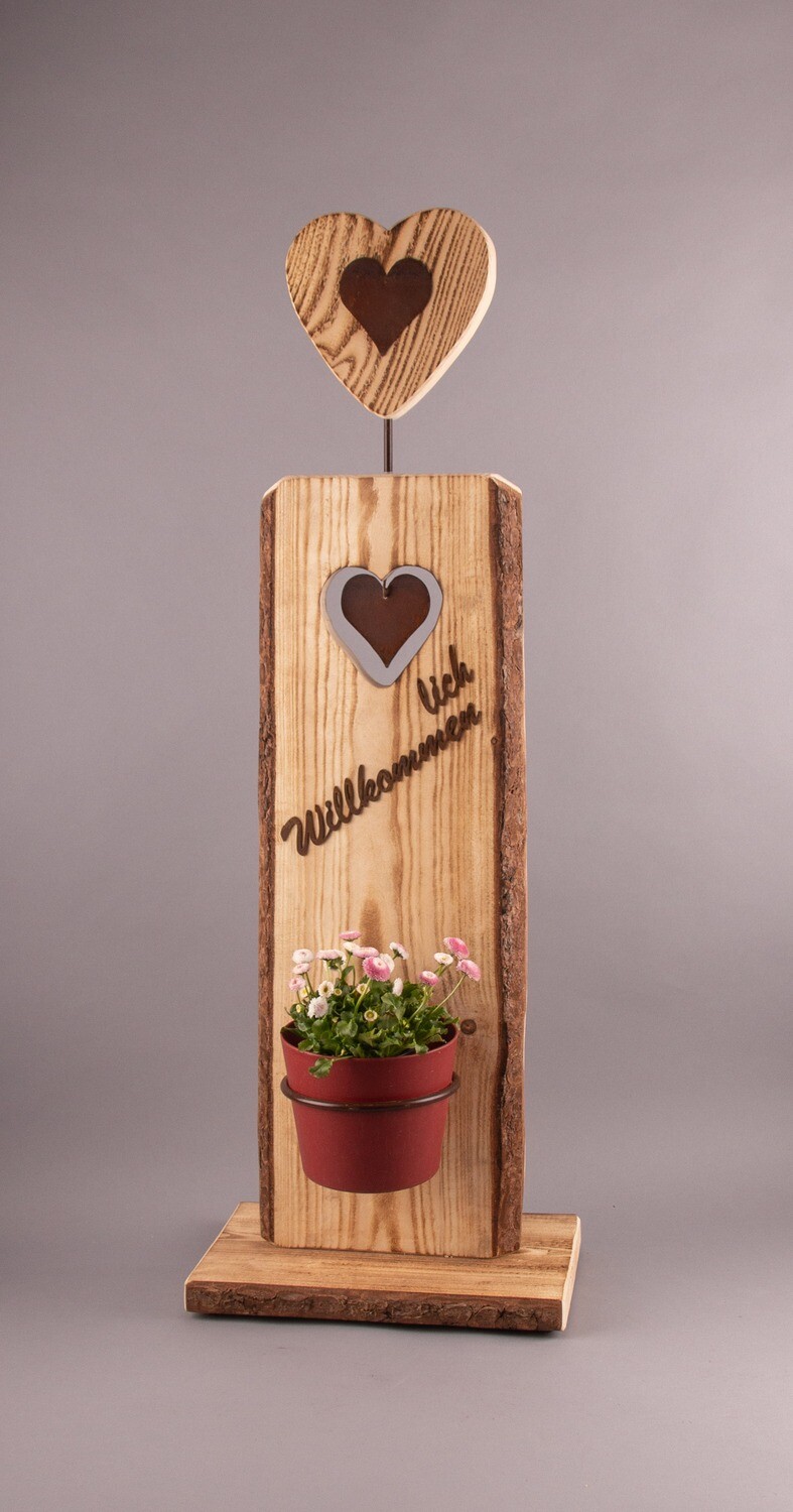 Herz-Stehle geflammt, für Topf  "Herzlich Willkommen"