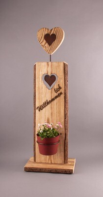 Herz-Stehle geflammt, für Topf  "Herzlich Willkommen"