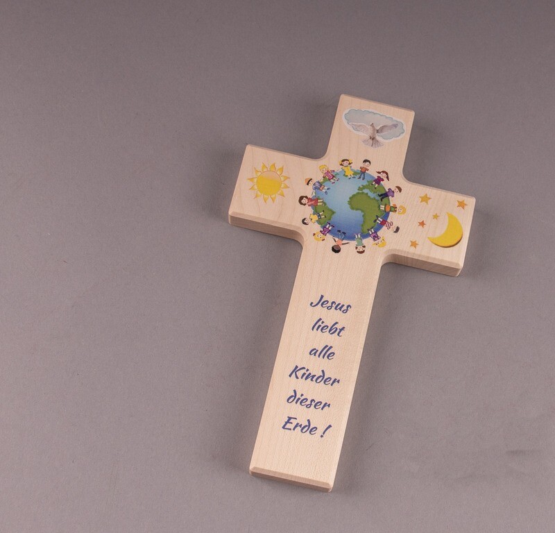 Kinderkreuz "Jesus liebt alle Kinder dieser Erde" Kinderkreuz "Jesus liebt alle Kinder dieser Erde"