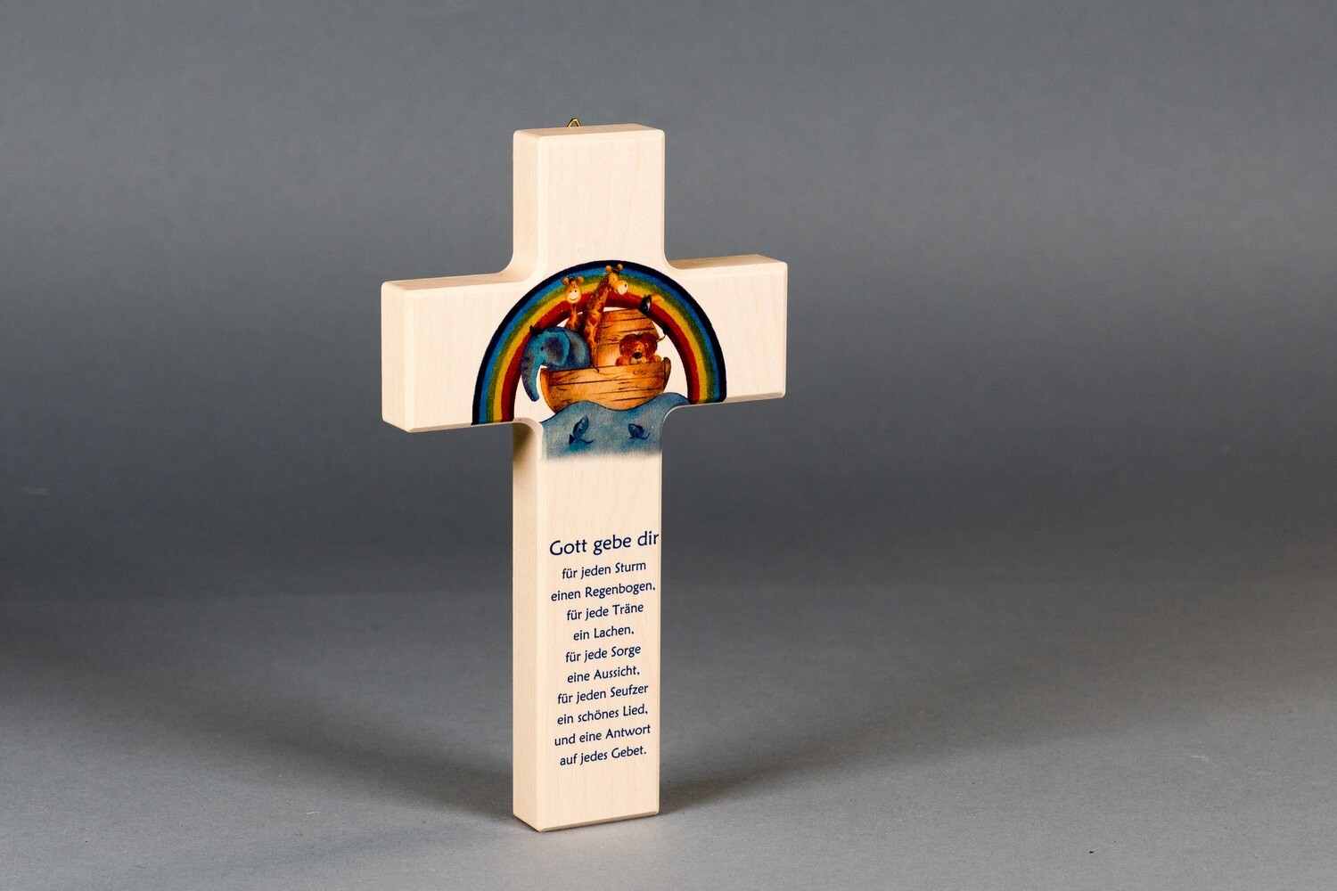 Kinderkreuz "Gott gebe dir für jeden Sturm einen Regenbogen, für jede Träne ein Lachen, für jede Sorge eine Aussicht, für jeden Seufzer ein schönes Lied und eine Antwort auf jedes Gebet“
