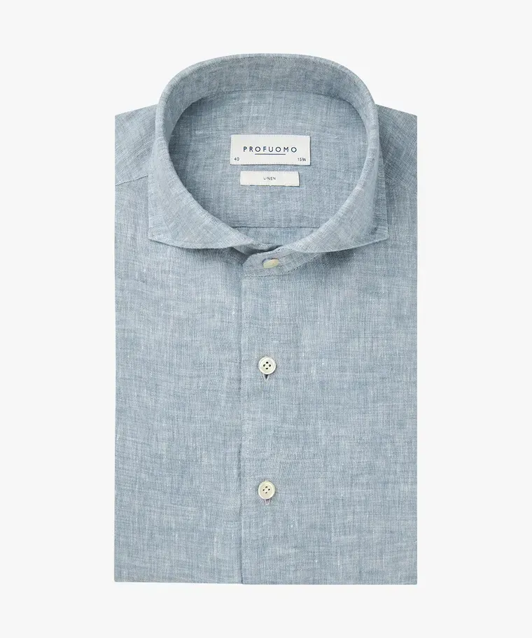 Profuomo linnen overhemd - Middenblauw
