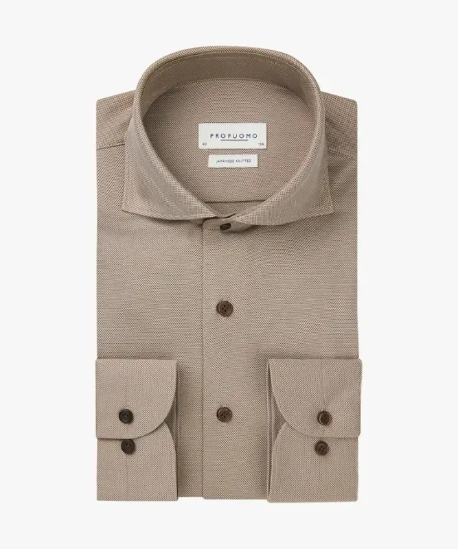 Profuomo Japanese knitted overhemd - Bruin