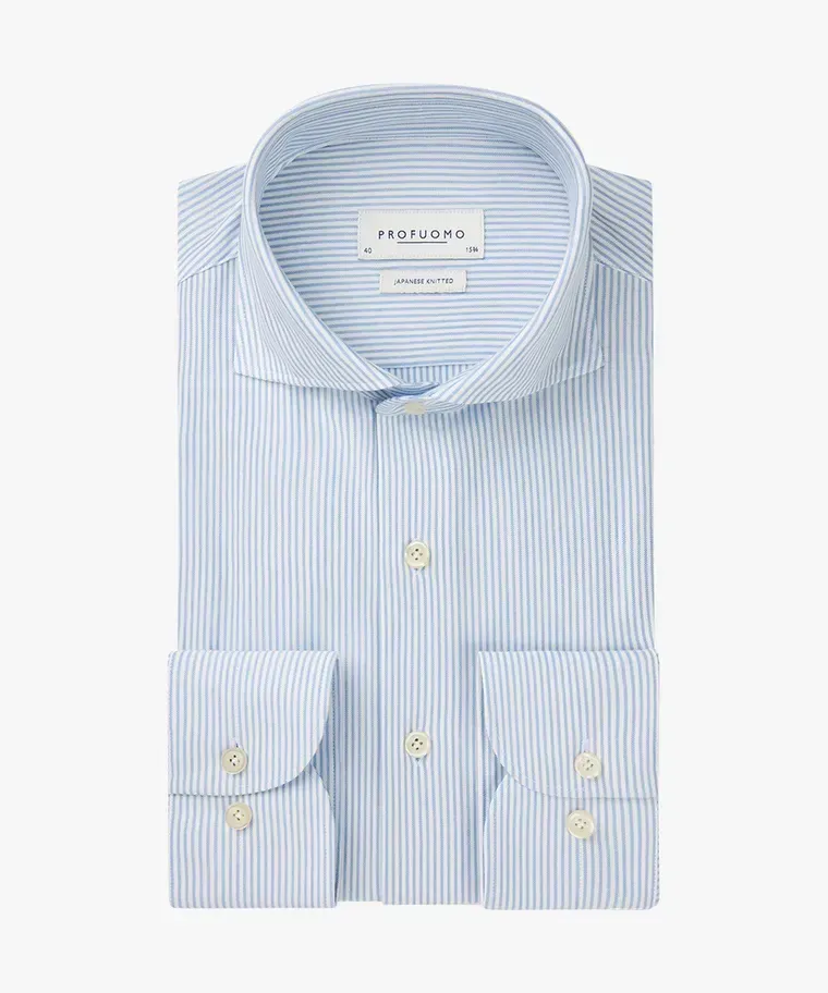 Profuomo Japanese knitted overhemd - Blauw-wit streep