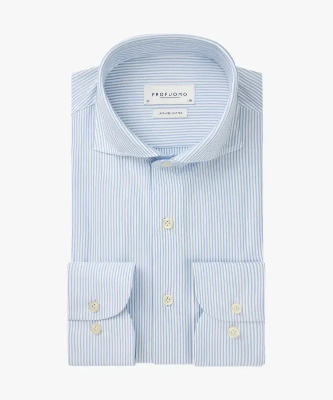 Profuomo Japanese knitted overhemd - Blauw-wit streep