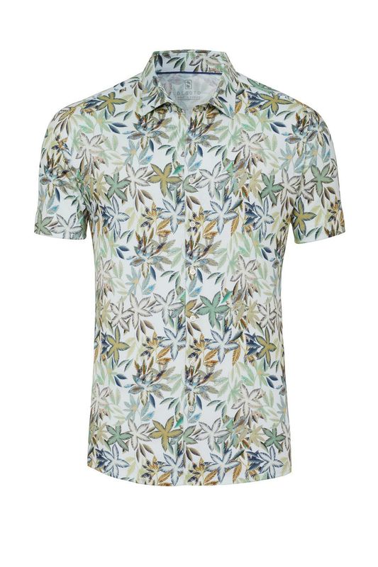 Desoto shirt | korte mouw - Wit met oranje palmbomen