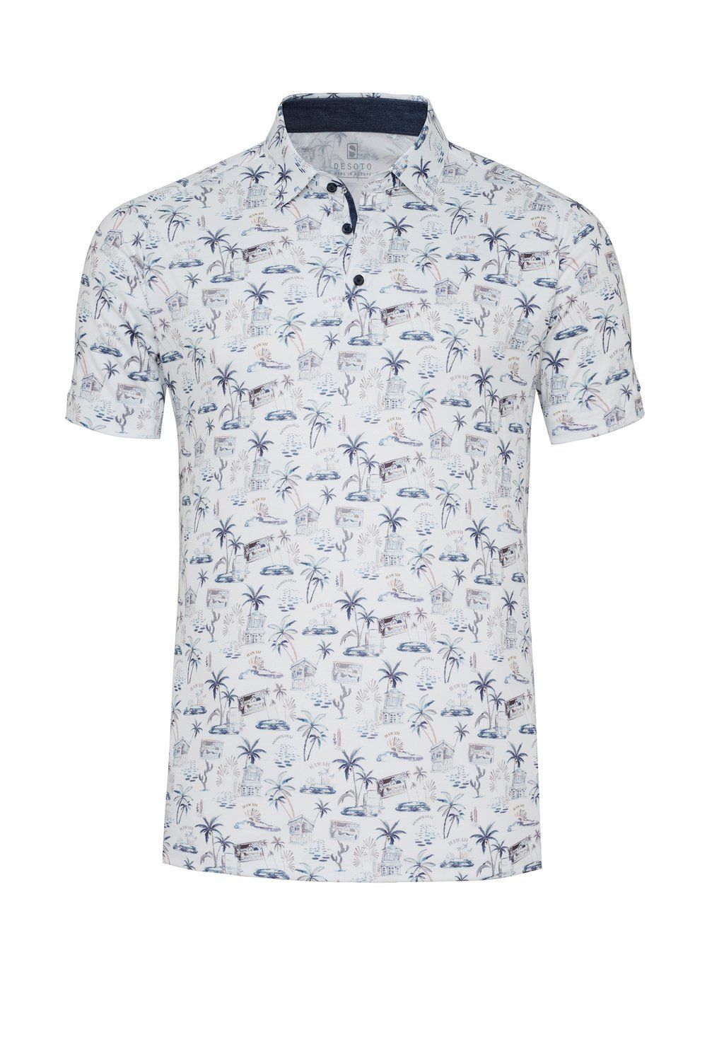 Desoto polo | korte mouw - Wit met blauwe Hawaii print