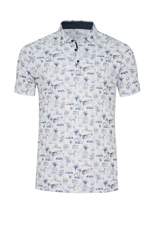 Desoto polo | korte mouw - Wit met blauwe Hawaii print
