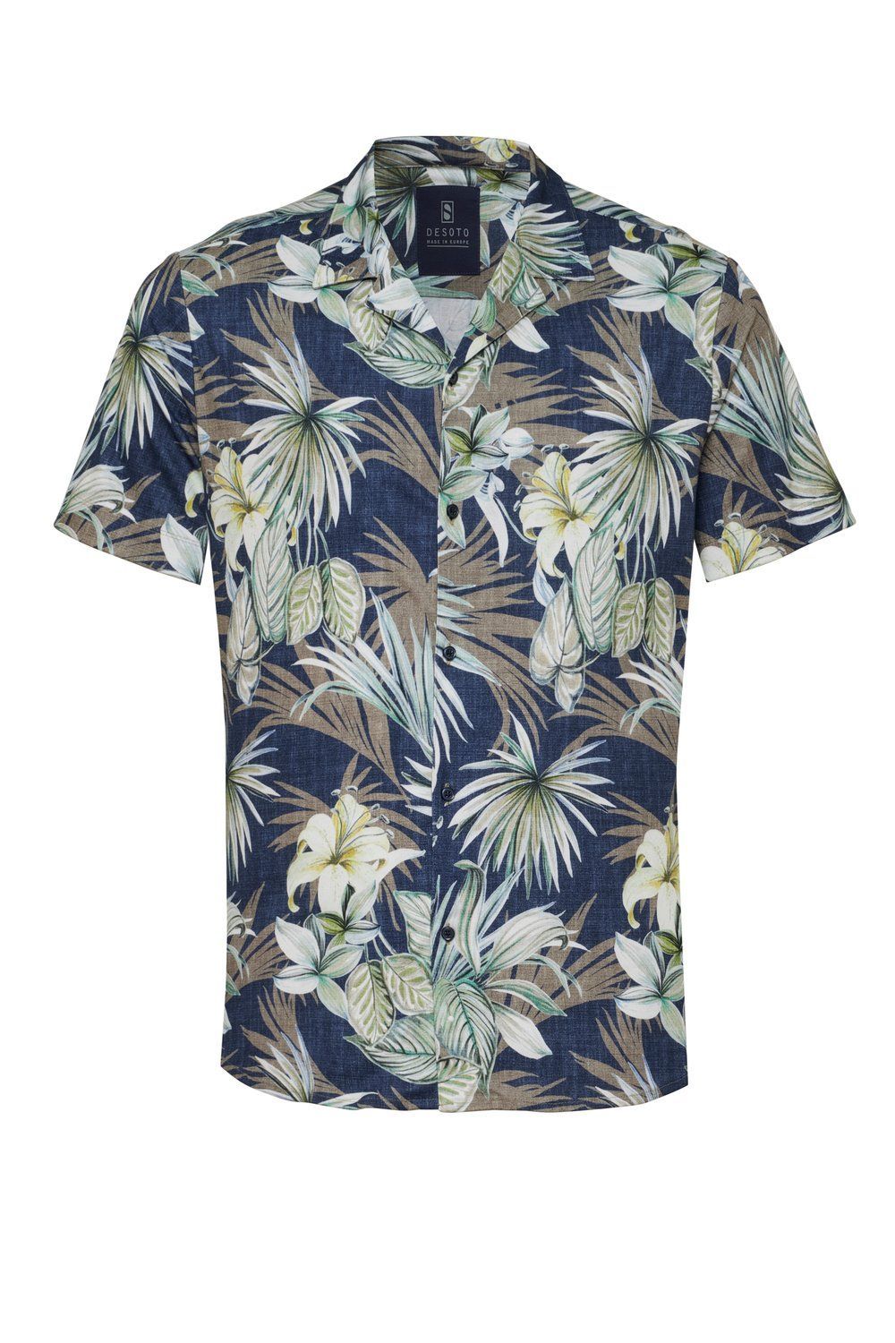 Desoto shirt | korte mouw - Navy met groene Hawaii bloemen