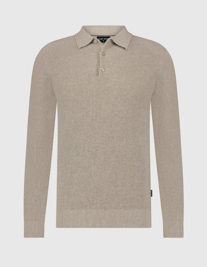 Saint Steve polo lange mouw - Sand melange