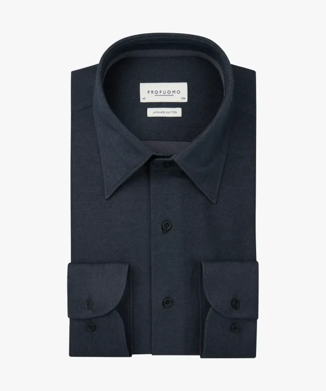 Profuomo Japanese knitted overhemd - Navy twill